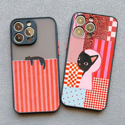 Black Cat Striped Pattern iPhone Case for iPhone 11–17 Series