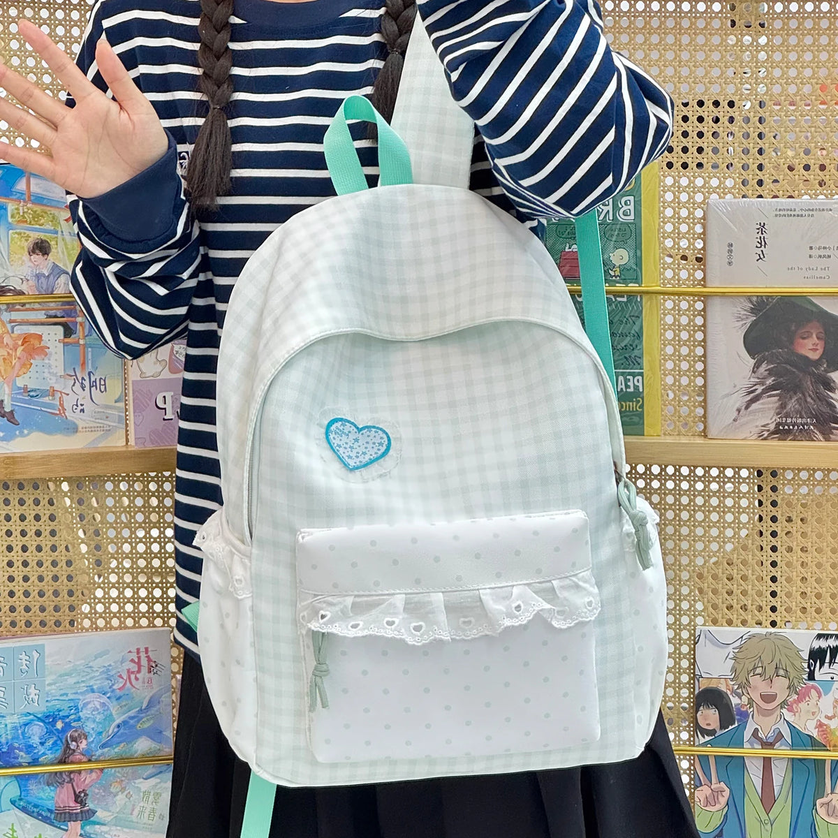 Plaid Backpack for Teen Girls – Cute Kawaii School Daypack
