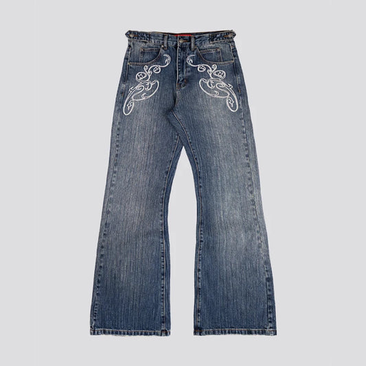 Y2K Bootcut Jeans – Vintage Washed Embroidery Denim Pants