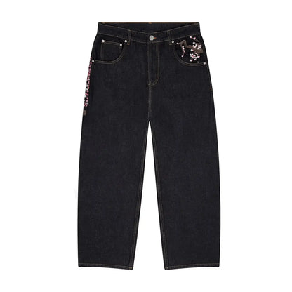 Embroidery Wide Leg Denim Jeans Y2K Harajuku Women Baggy Pants