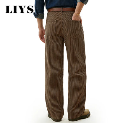 Vertical Striped Jacquard Wide Leg Jeans – British Retro Style