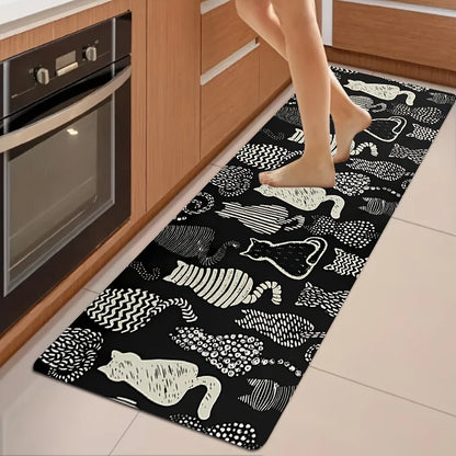 Black Cat Kitchen Rug Set of 2 – Non-Slip Washable Floor Mats
