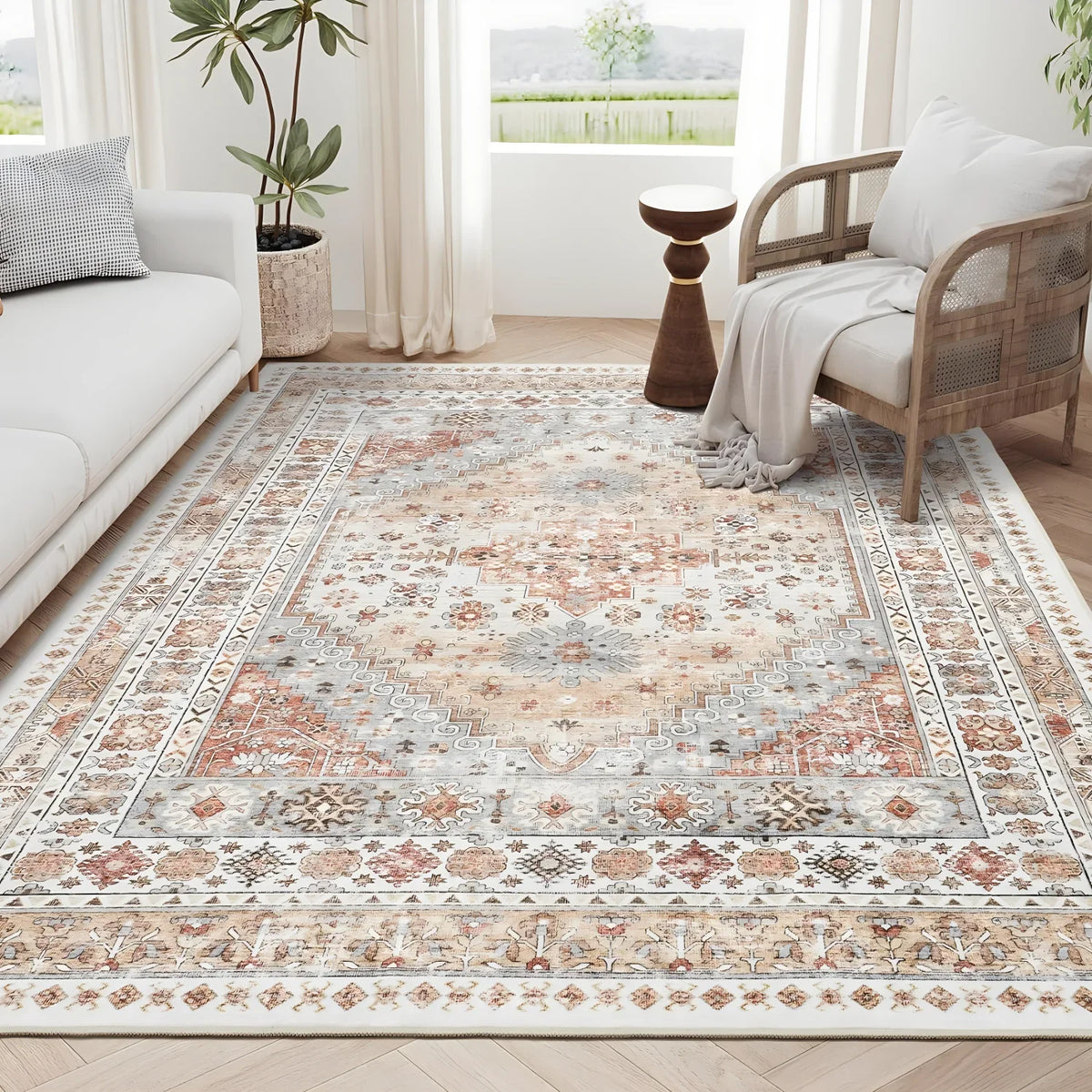 Bohemian Vintage Area Rug – Stain-Resistant Persian Medallion Carpet