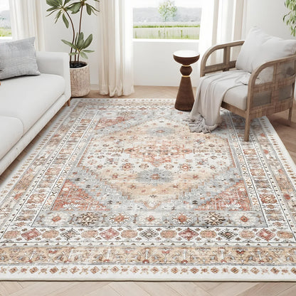 Bohemian Vintage Area Rug – Stain-Resistant Persian Medallion Carpet