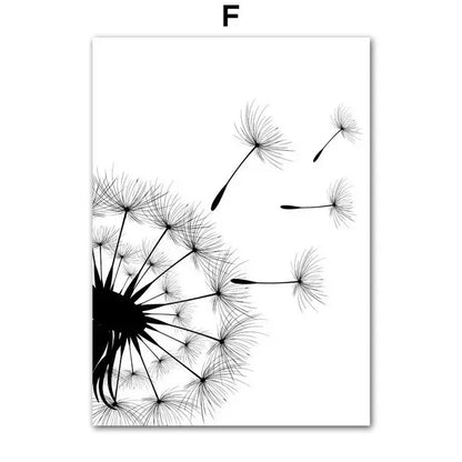 Black & White Floral Wall Art Print – Dandelion & Butterfly Poster