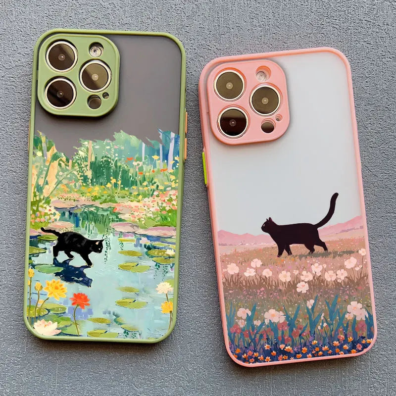 Anime Black Cat Floral iPhone Case – iPhone 11 to 17 Pro Max