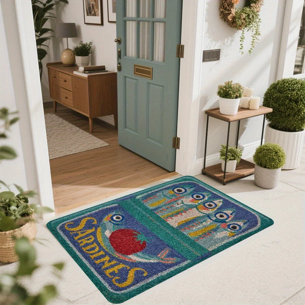 Sardines Welcome Door Mat – Soft Non-Slip Entryway Rug