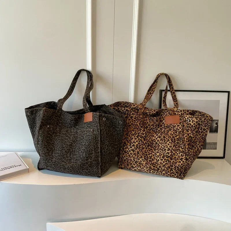 Leopard Design 2026 Korean Fashion Shopper Big Shopping Bag