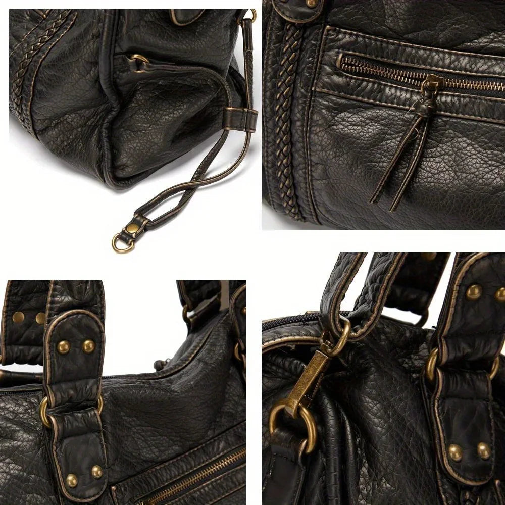 Soft Leather Retro Y2K Motorcycle Tote Bag