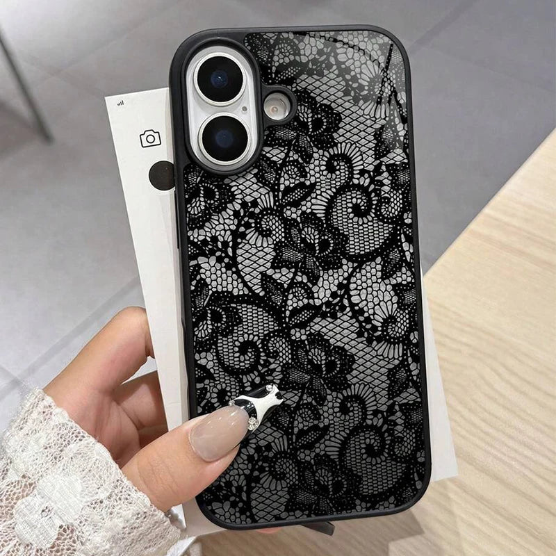 Lace Floral Pattern Silicone iPhone Case – Elegant Glossy Cover