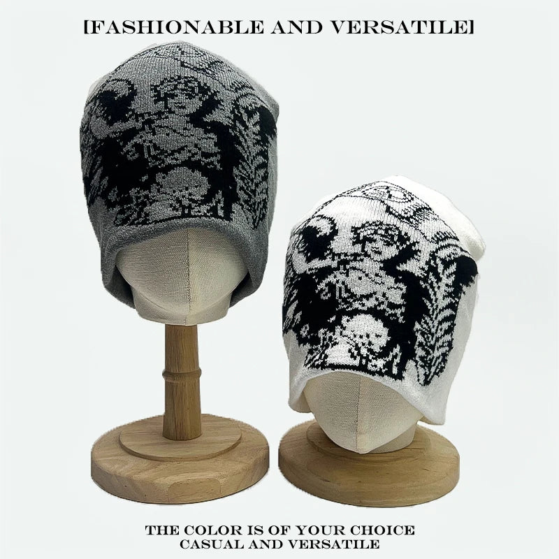 Spider Web Jacquard Beanie Hat – Dark Style Hip Hop Knit Cap