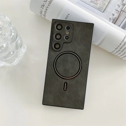 Leather Samsung Galaxy Case – Magnetic Wireless Charging Cover S21–S26