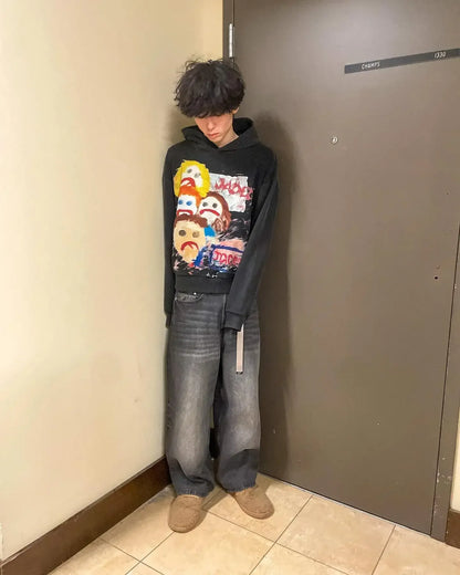 Y2K Graphic Print Oversized Hoodie – Buddha & Grunge Hip Hop Streetwear Sweatshirt