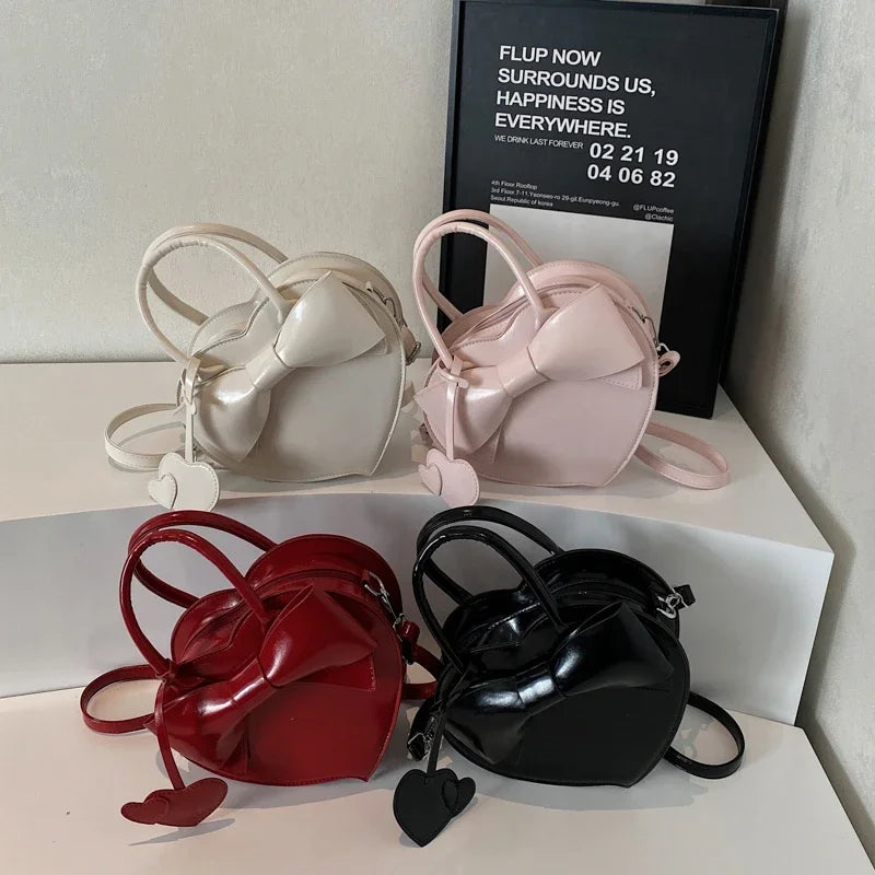 Heart-Shaped PU Leather Crossbody Bag for Women – Y2K Bow Shoulder Bag
