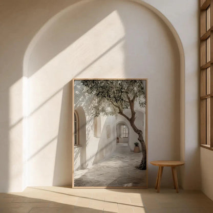 Olive Tree Wall Art Print – Mediterranean Courtyard Poster