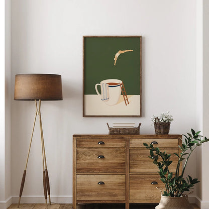 Coffee Diver Wall Art Print – Whimsical Kitchen Poster