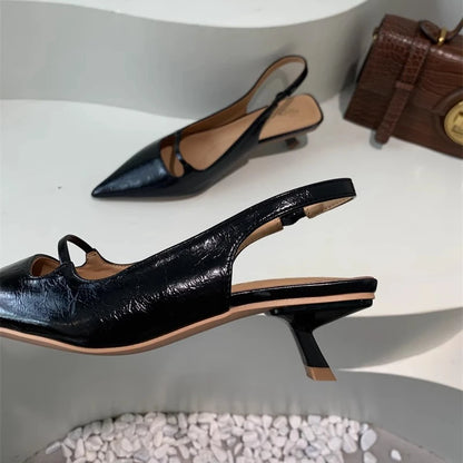 Women's Pointed-Toe Slingback Sandals – Elegant Mid Heel Shoes