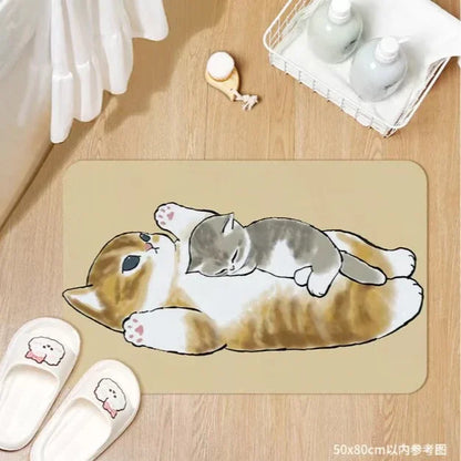 Cartoon Cat Shark Bath Mat – Non-Slip Absorbent Floor Rug