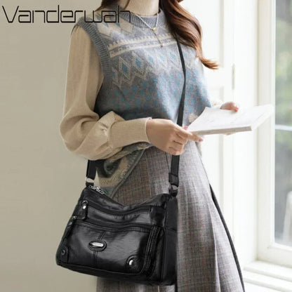 Leather Versatile Double Layer Retro High Quality Luxury Crossbody Bags