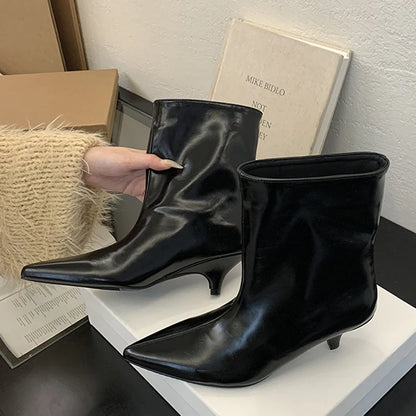 Women's Pointed Toe Kitten Heel Ankle Boots