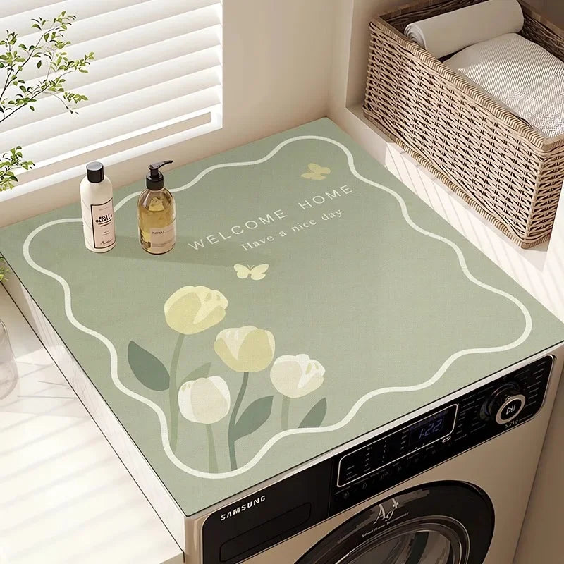Washing Machine Top Cover Mat – Absorbent Non-Slip Cute Cartoon Pad