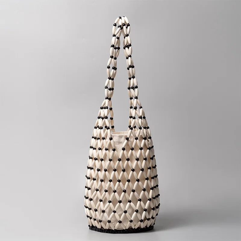 Summer Handmade Beaded Shoulder Bag Hollow-out Wooden