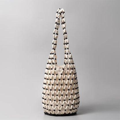 Summer Handmade Beaded Shoulder Bag Hollow-out Wooden