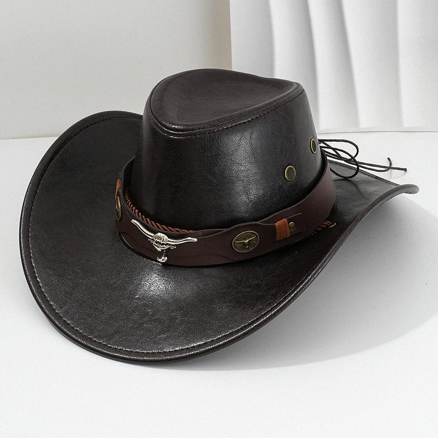 Vintage Faux Leather Western Cowboy Hat Unisex
