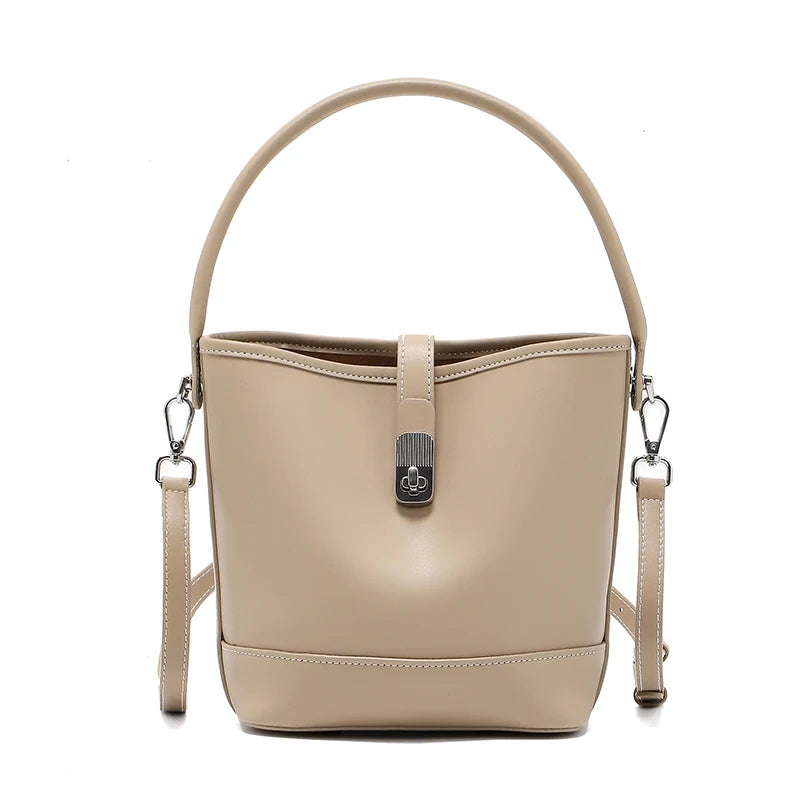 Genuine Leather Bucket Bag – Women's Crossbody Shoulder Handbag
