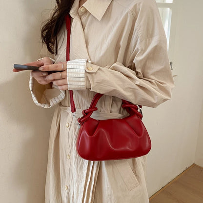 Small Cloud Crossbody Bag for Women – Ruched Leather Purse