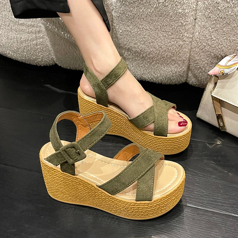 Women's Platform Wedge Sandals – Peep Toe Ankle Buckle Summer Shoes