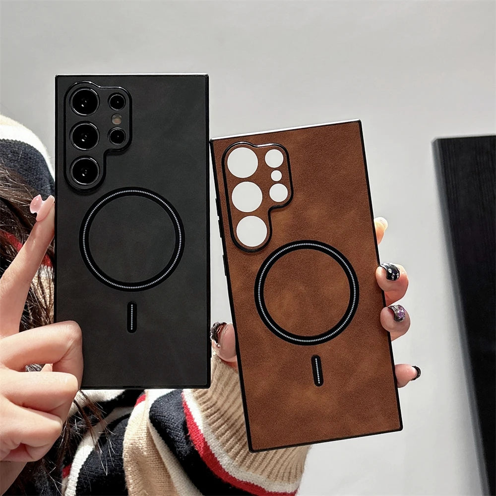 Leather MagSafe Magnetic Case for Samsung Galaxy S21–S26 Series
