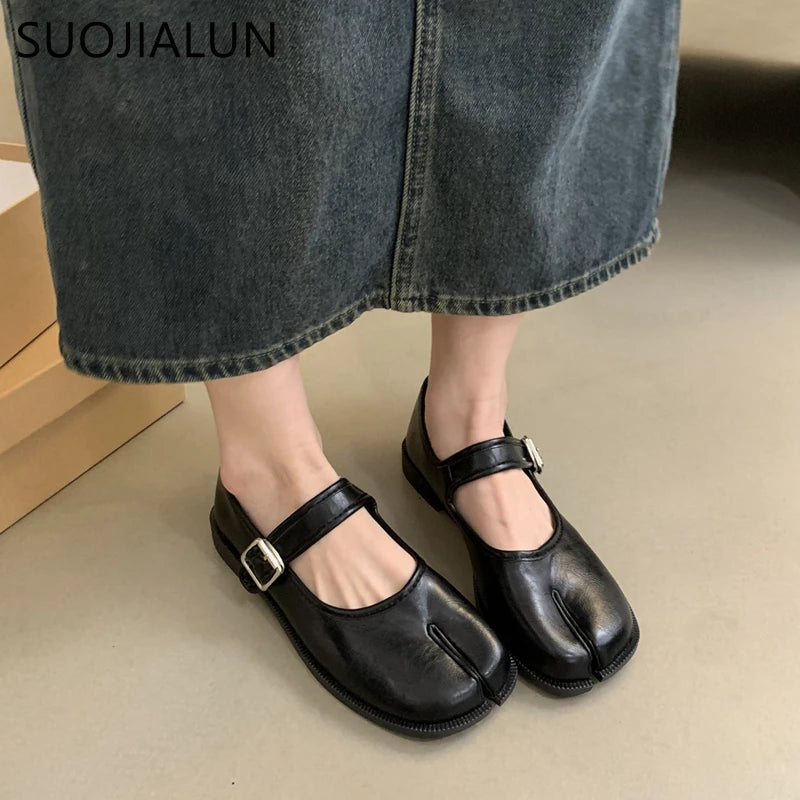 Women's Split Toe Mary Jane Flats – Tabi Leather Buckle Shoes
