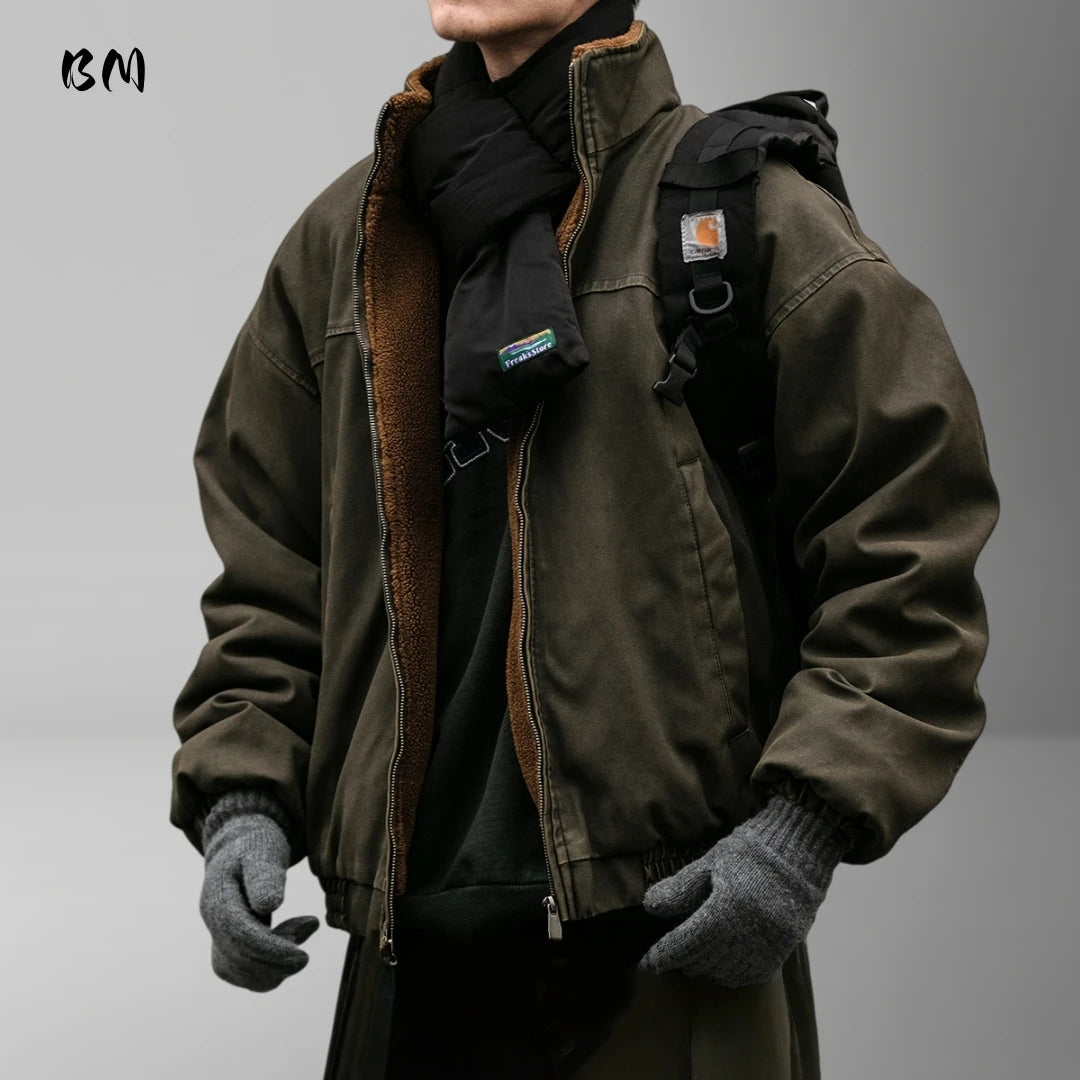 Men's Fleece-Lined Heavyweight Winter Jacket – Japanese Vintage Style