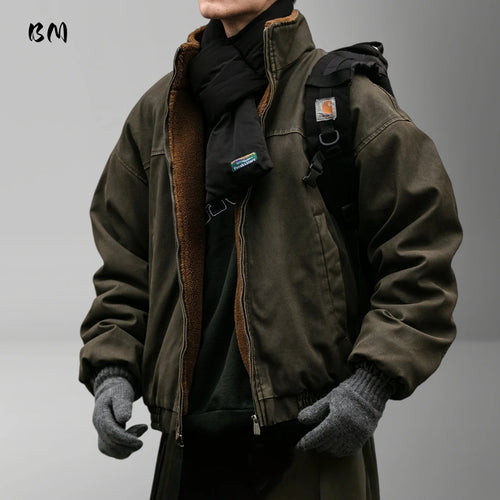 Men's Fleece-Lined Heavyweight Winter Jacket – Japanese Vintage Style