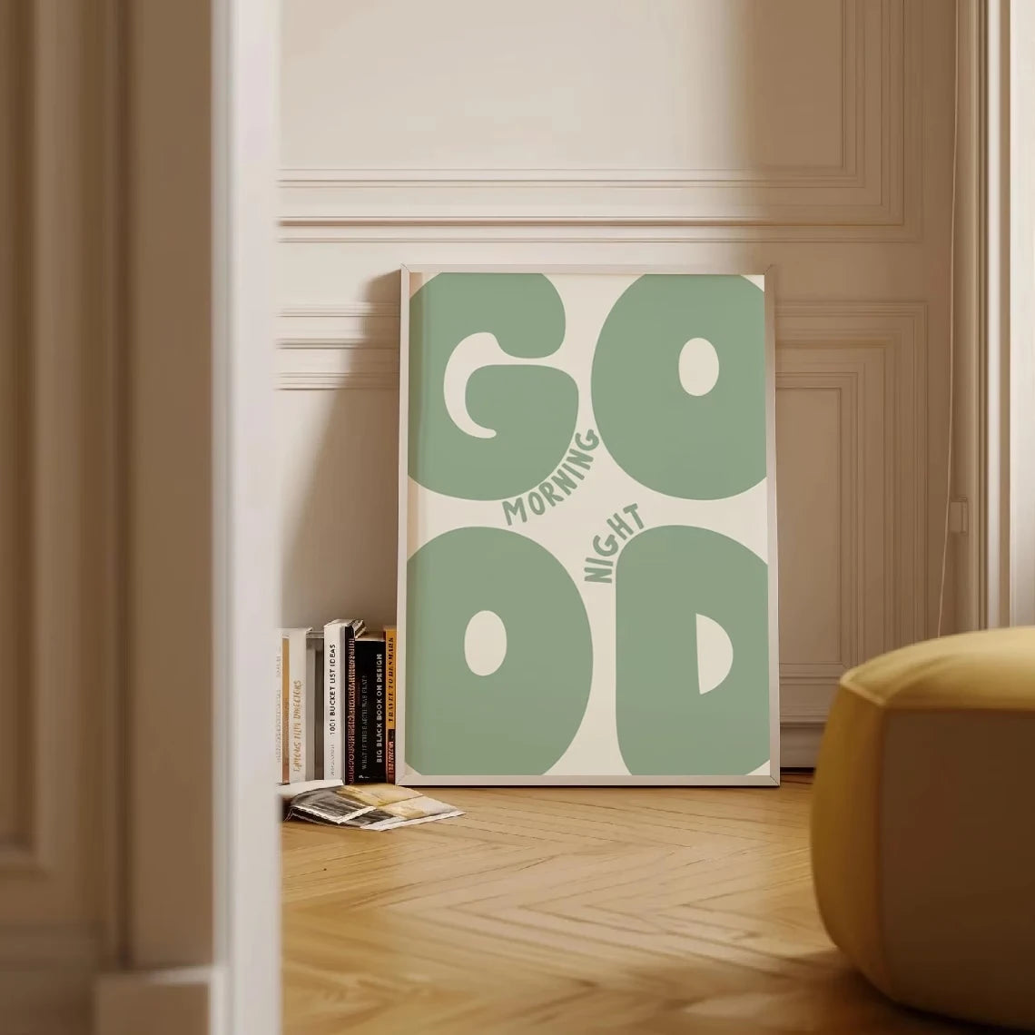 Good Morning Good Night Wall Art Print – Green Typography Poster