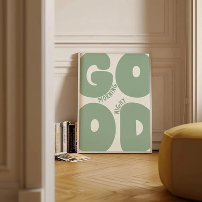 Good Morning Good Night Wall Art Print – Green Typography Poster