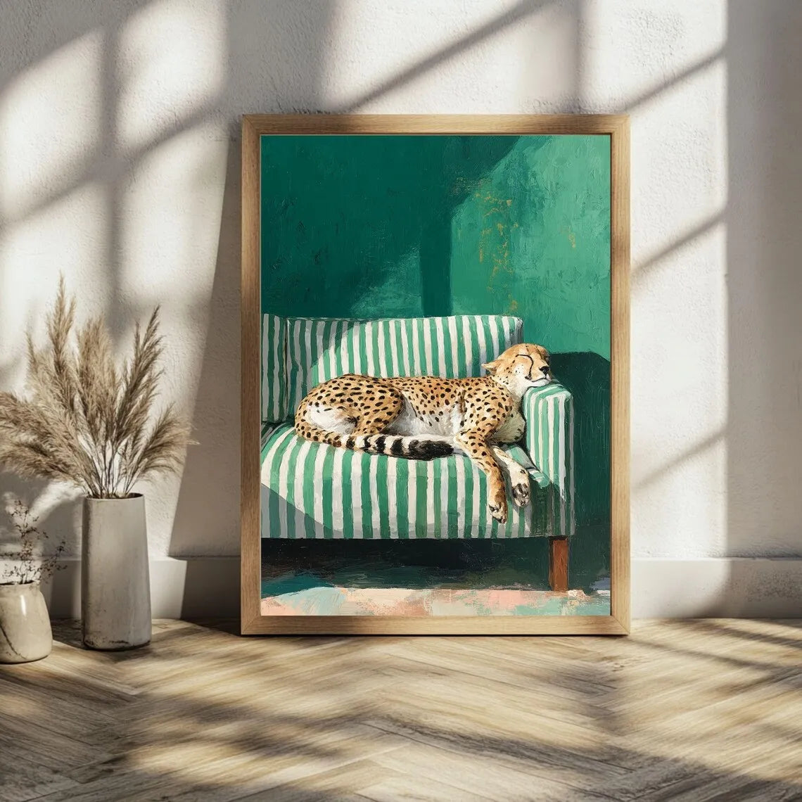 Sleepy Cheetah Wall Art Print – Emerald Green Poster