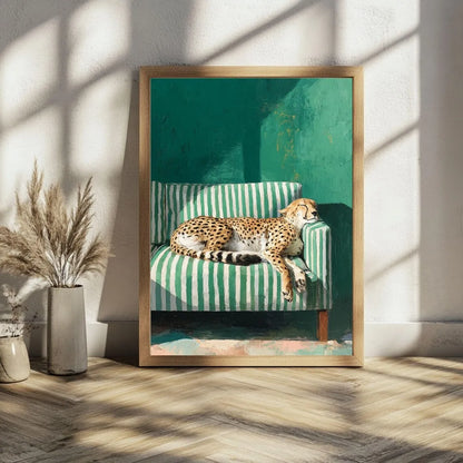 Sleepy Cheetah Wall Art Print – Emerald Green Poster