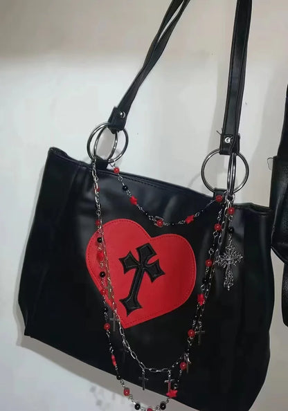 Y2k Grunge The Tote Bag Women Gothic Cross Pu Leather