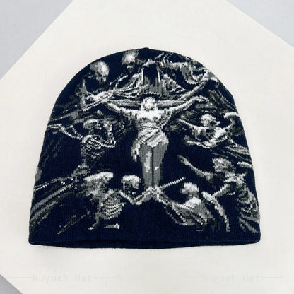 Skull Knitted Beanie Hat – Hip-Hop Streetwear for Men & Women