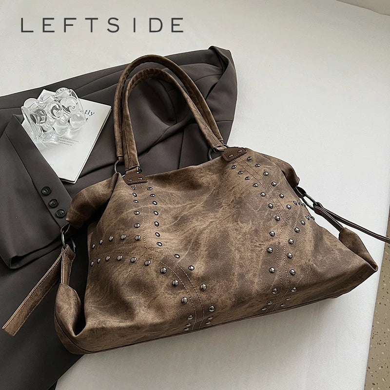 Rivets Large Capacity PU Leather Shoulder Bag