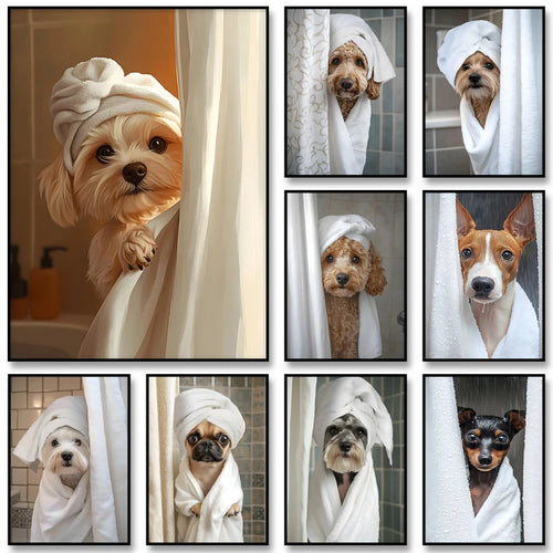 Funny Dog Bathroom Poster – Schnauzer in Bathrobe Wall Art Print
