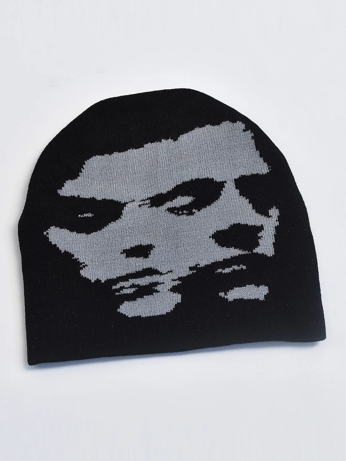 Y2K Goth Face Knit Beanie – Unisex Streetwear Pullover Cap