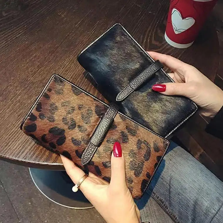 Leopard Print Genuine Leather Long Wallet for Women