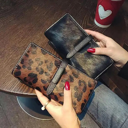Leopard Print Genuine Leather Long Wallet for Women