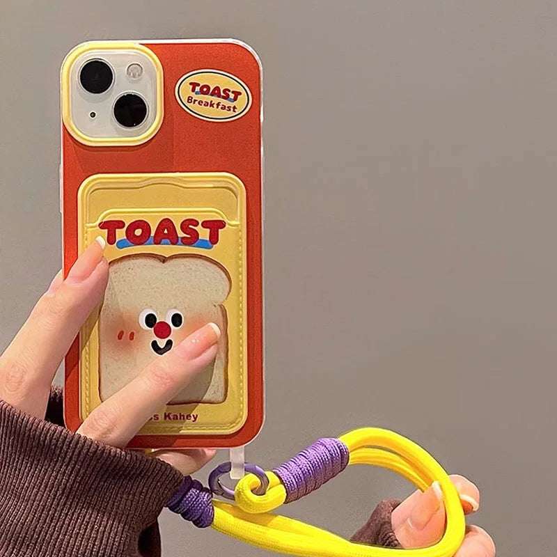 Toast Bear iPhone Case with Card Holder & Lanyard Strap