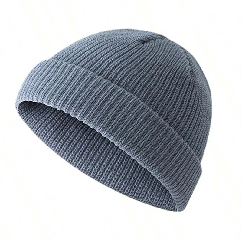 Short Brim Knit Beanie Unisex Minimalist Solid Winter Hat