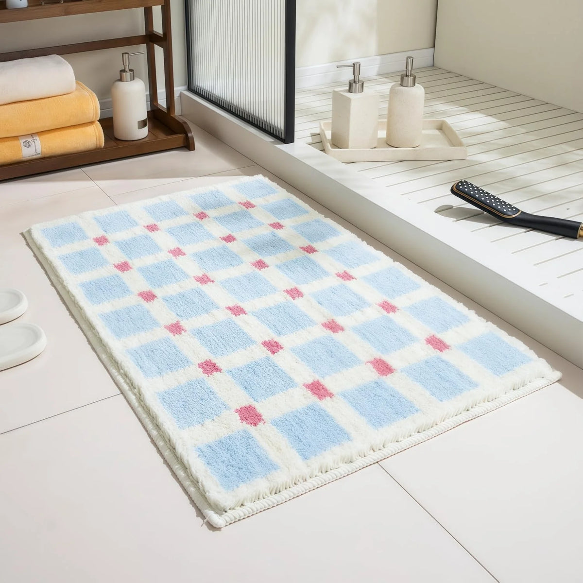 Plaid Bath Mat – Non-Slip Absorbent Bathroom Rug