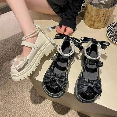 Lolita Platform Mary Jane Shoes – Bow & Pearl Ankle Strap